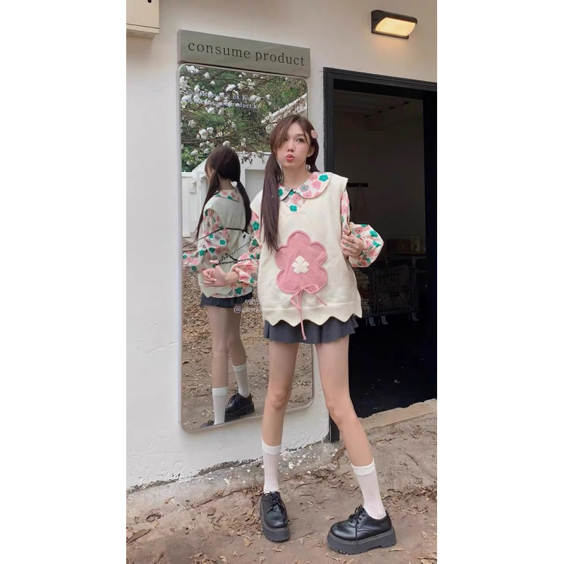 Set Áo Hoa Áo Ghile Len