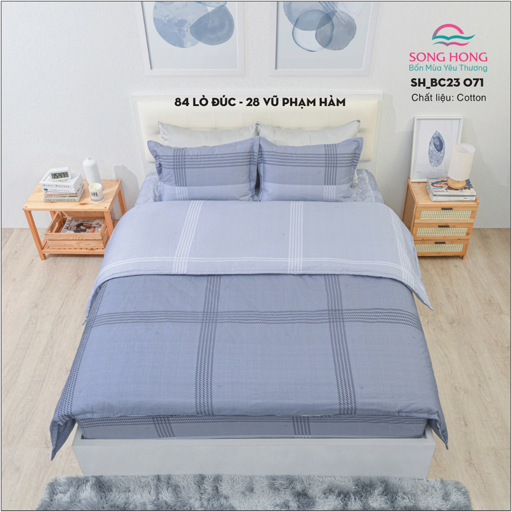 Bộ ga chun (có chần) 1.5mx1.9m - Chất cotton - Sông Hồng chính hãng.