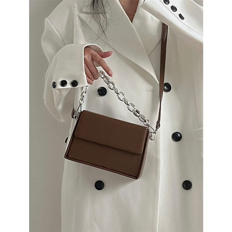 Túi hộp chữ nhật phối xích 2 màu đen nâu YIMI túi xách nữ thời trang