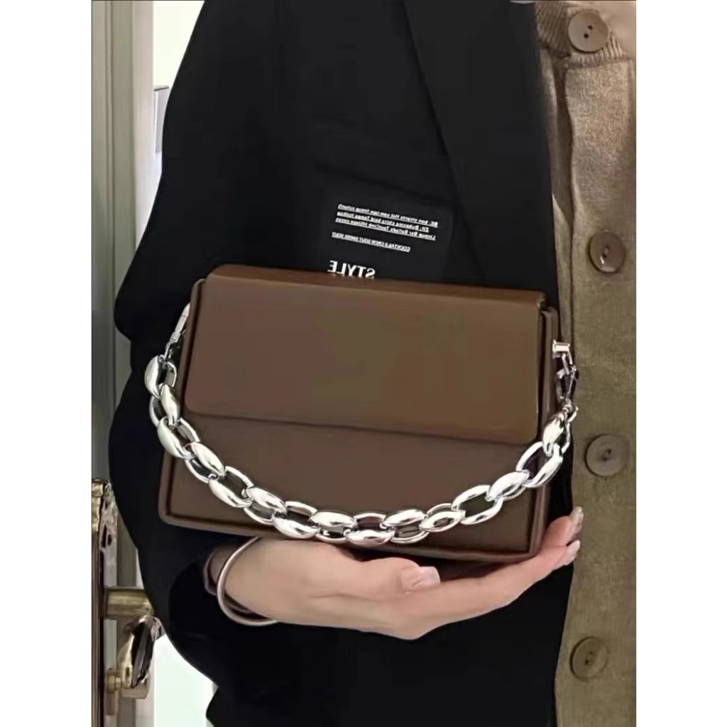 Túi hộp chữ nhật phối xích 2 màu đen nâu YIMI túi xách nữ thời trang
