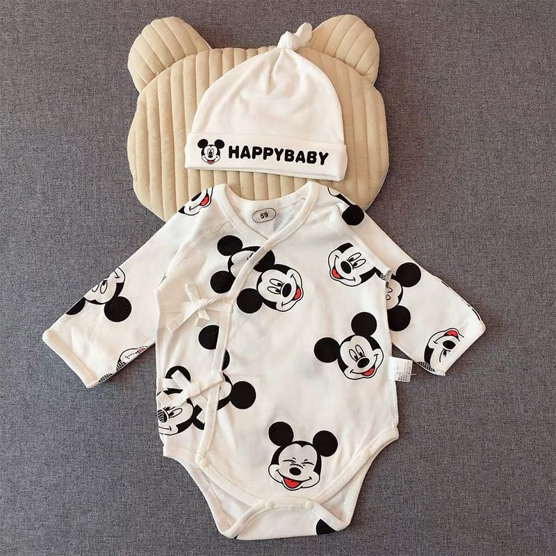 Bodysuit LOTUKA Love Dad&Mum Kèm Mũ Đáng Yêu, Bộ Liền Thân Dài Tay In Họa Tiết, Chất Liệu Cotton Mềm Mịn Size 3-12kg