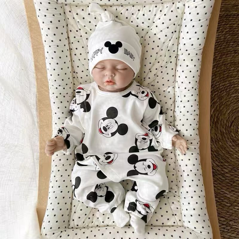 Bodysuit LOTUKA Love Dad&Mum Kèm Mũ Đáng Yêu, Bộ Liền Thân Dài Tay In Họa Tiết, Chất Liệu Cotton Mềm Mịn Size 3-12kg