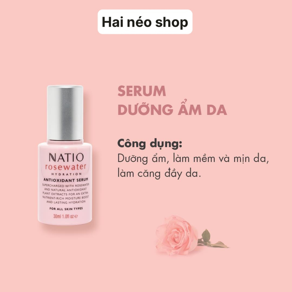 Tinh chất Hoa hồng tinh khiết 100% chống Oxy hóa mạnh mẽ, căng bóng, sáng hồng, se lỗ chân lông NATIO