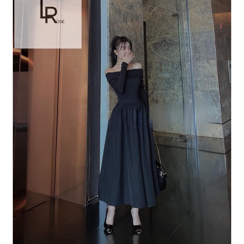 Váy maxi trễ vai dài tay hàng l1 chuẩn mẫu mặc