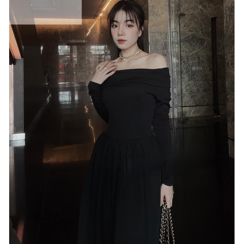 Váy maxi trễ vai dài tay hàng l1 chuẩn mẫu mặc