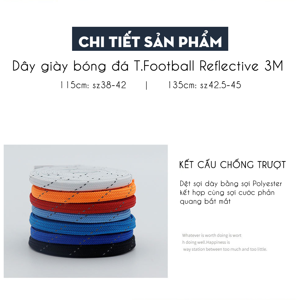 Dây Giày Đá Bóng 5mm T.FOOTBALL Reflective 3M Phản Quang Chuống Tuột Có Hộp Đi Kèm