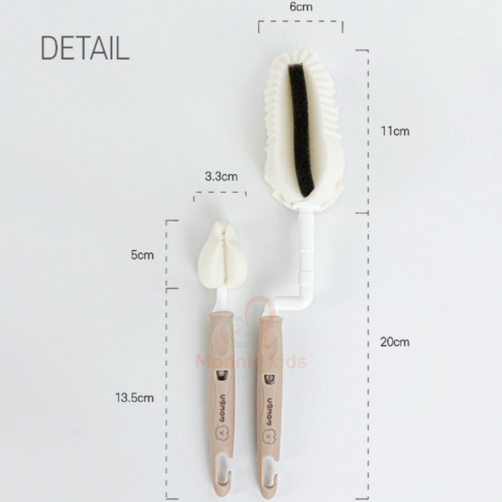 Set cọ rửa bình sữa và núm ti cho bé Ubmom 2 món, bộ cọ bình đầu mút cao cấp - Monnie Kids