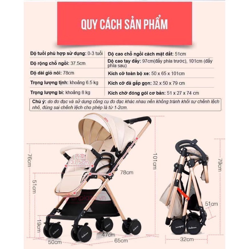 Xe đẩy gấp gọn 2chiều 3 tư thế Beleco