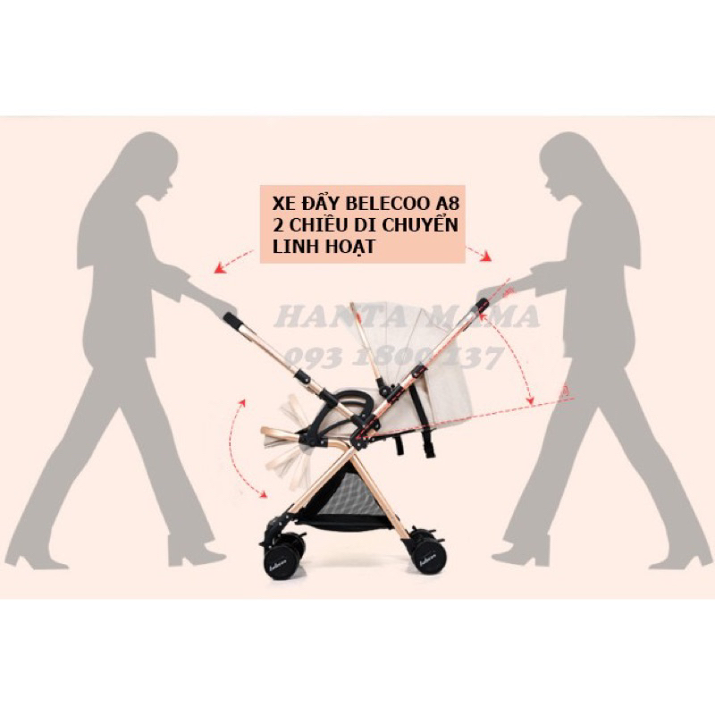 Xe đẩy gấp gọn 2chiều 3 tư thế Beleco