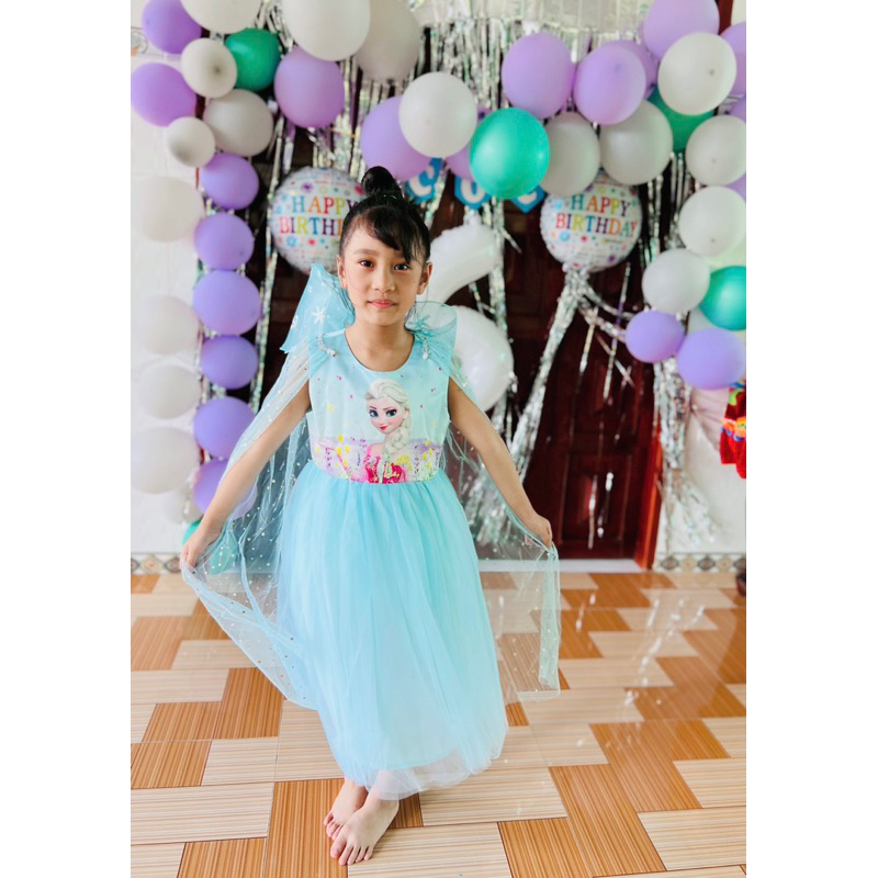 Váy Halloween Elsa cho bé hóa trang dự tiệc công chúa hàng thiết kế chất voan lụa cao cấp Tặng kèm áo choàng MamLa