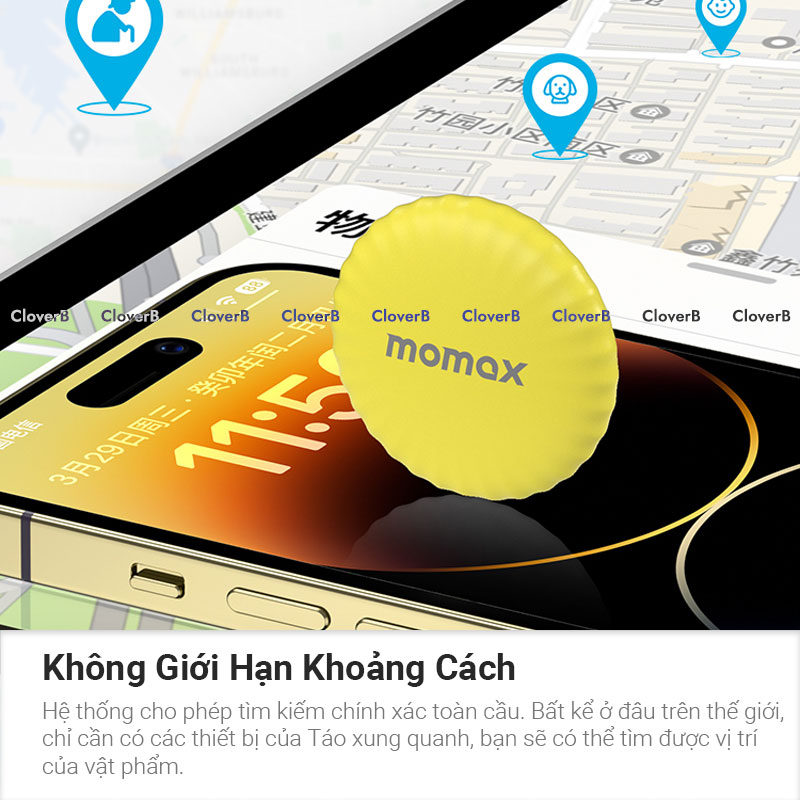 Định vị GPS Momax Pintag, định vị xe máy, ô tô, vật nuôi, đồ dùng cá nhân, pin dùng 365 ngày