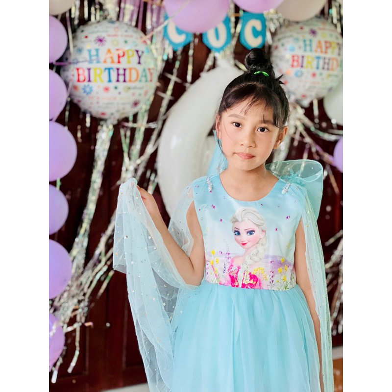 Váy Halloween Elsa cho bé hóa trang dự tiệc công chúa hàng thiết kế chất voan lụa cao cấp Tặng kèm áo choàng MamLa