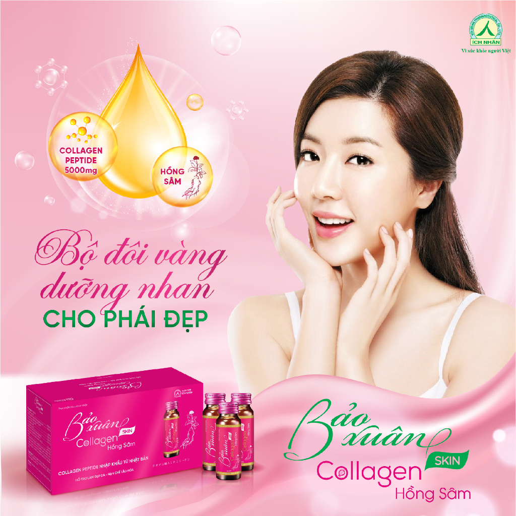 Combo 2 hộp Nước Uống Bổ Sung Bảo Xuân Skin Collagen Hồng Sâm giúp hạn chế lão hóa, tăng đàn hồi và làm sáng đẹp da