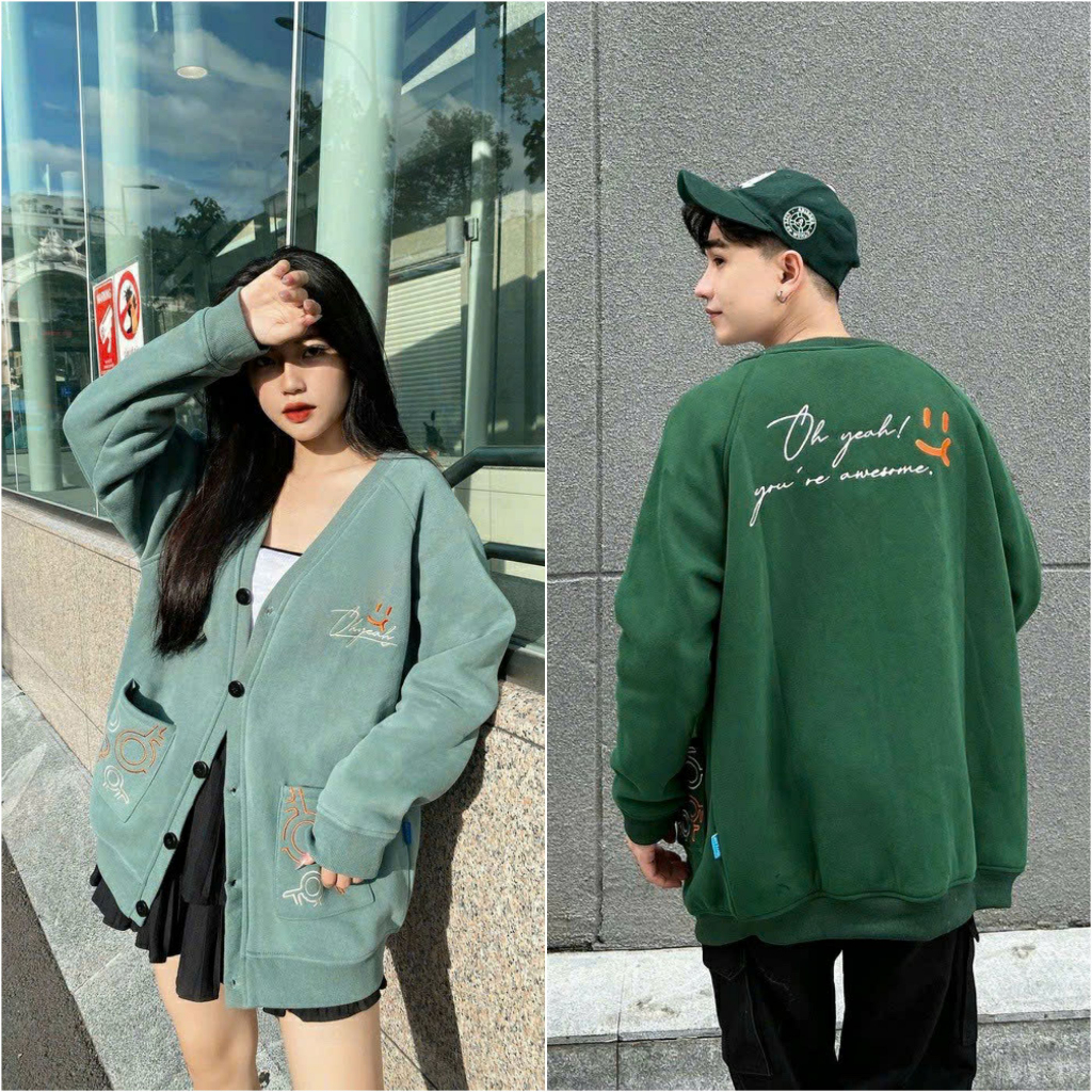 Áo khoác Cadigan unisex nam nữ mặc được logo in OH YEAH form rộng đẹp có 4 màu lựa chọn