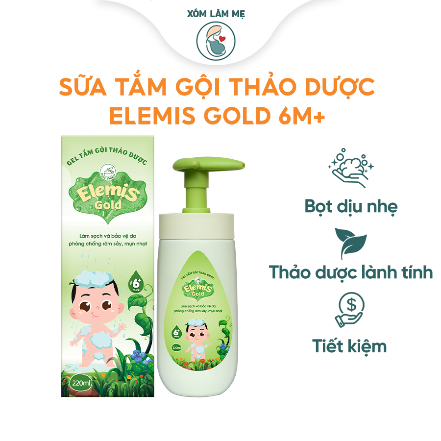 Elemis Gold Sữa Tắm Gội Thảo Dược Cho Bé Tạo Bọt Tự Nhiên làm Sạch Dịu Nhẹ Kháng Khuẩn Tối Ưu Chai 220ml