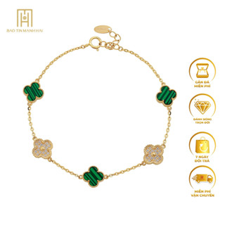 Lắc tay vàng tây 10K cỏ 4 lá đá vân xanh phong cách Ý Bảo Tín Mạnh Hải PYLTV10KDH-311002