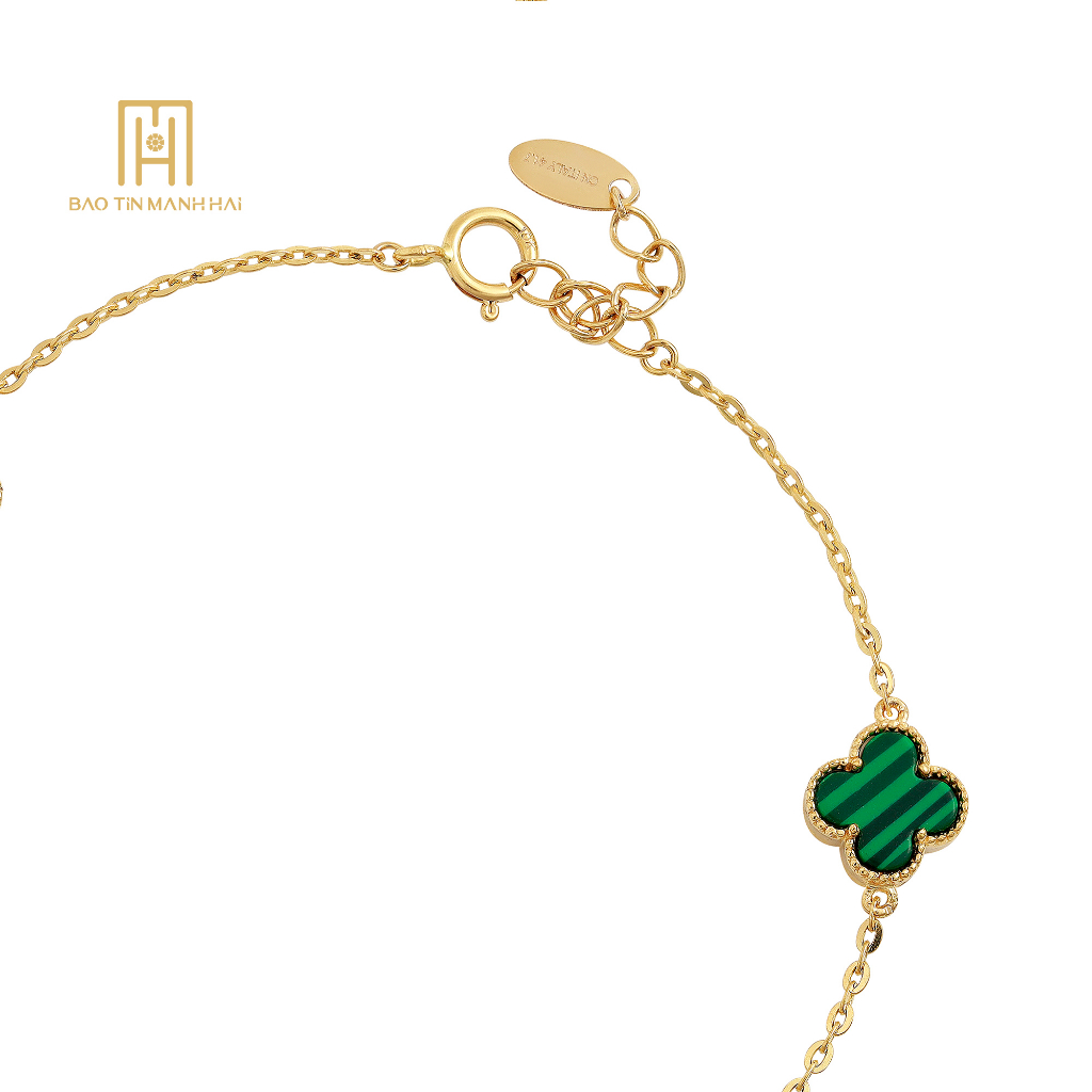 Lắc tay vàng tây 10K cỏ 4 lá đá vân xanh phong cách Ý Bảo Tín Mạnh Hải LPCY 10K61