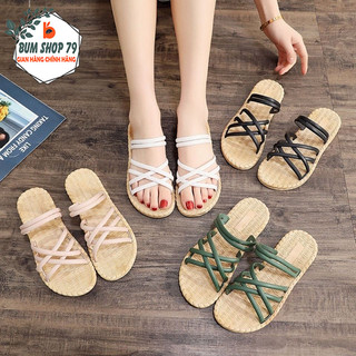 Dép Quai Chéo Nữ Đế Bệt Đan Dây Xinh Xắn Trẻ Trung, Dép Nữ Rẻ Cao Su Dẻo Đế Giả Cói Đi Siêu Êm Chân Chông Trơn Trượt.
