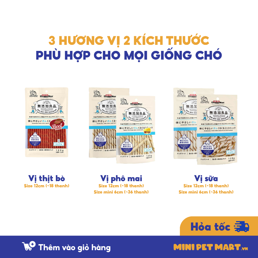Que Gặm Vị Phô Mai DoggyMan Xương Gặm Cho Chó Bổ Sung Vitamin Gói 120g - Mini Pet Mart
