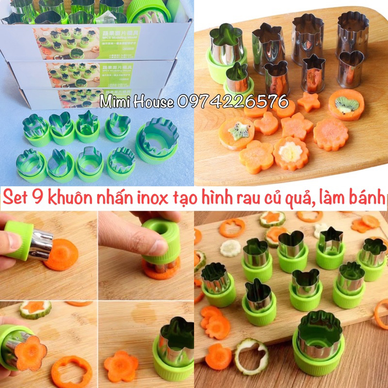Set 9 khuôn nhấn inox tạo hình rau củ, làm bánh cho bé yêu