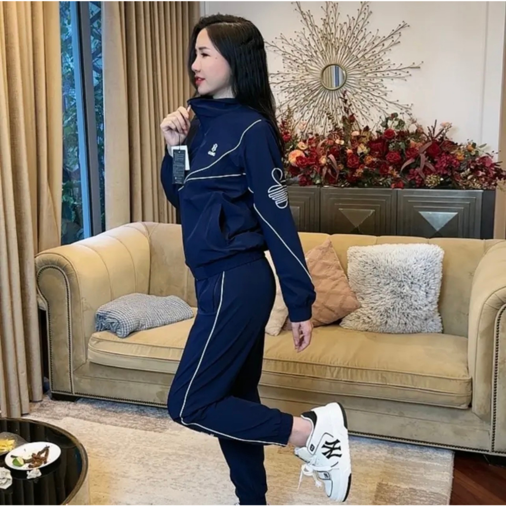 Bộ Gió Nữ GUNO né tay sọc chéo lót lưới toàn thân