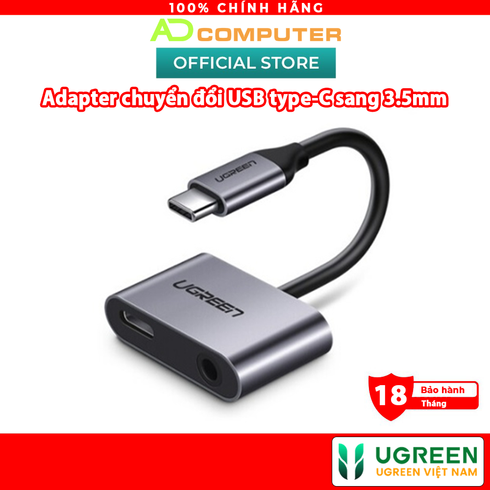 Adapter chuyển đổi UGREEN 50596 USB type-C sang 3.5mm hỗ trợ cổng sạc USB-C không chip DAC - Chính hãng