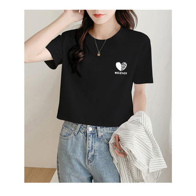 Áo croptop nữ rộng in hình tim Believer chất cotton Loza GT6481