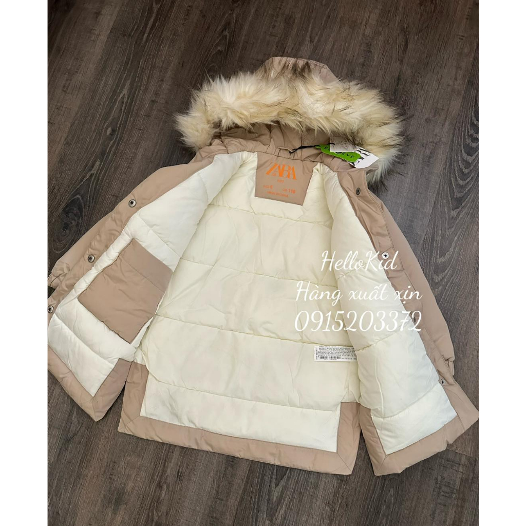 Áo khoác parka nude mũ lông to zxr bé gái