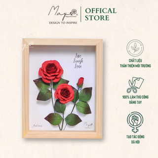 Tranh Hoa Giấy Handmade Trang Trí - Hoa Hồng Đỏ MAYPAPERFLOWE Khung Tranh Gỗ Size 20x25cm