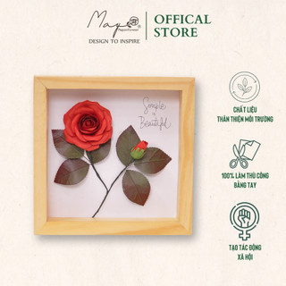 Tranh Hoa Giấy Handmade Trang Trí - Hoa Hồng Nhỏ MAYPAPERFLOWER Khung Gỗ Size 19x19cm Quà Tặng Sinh Nhật, Người Yêu
