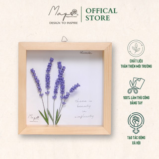 Tranh Hoa Giấy Handmade Trang Trí - Hoa Lavender MAYPAPERFLOWER Khung Gỗ Size 19x19cm, Quà tặng Sinh Nhật, Người yêu