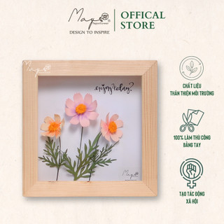 Tranh Hoa Giấy Handmade Trang Trí - Hoa Sao Nhái MAYPAPERFLOWER Khung Gỗ Size 19x19cm Decor, Quà Tặng Sinh Nhật