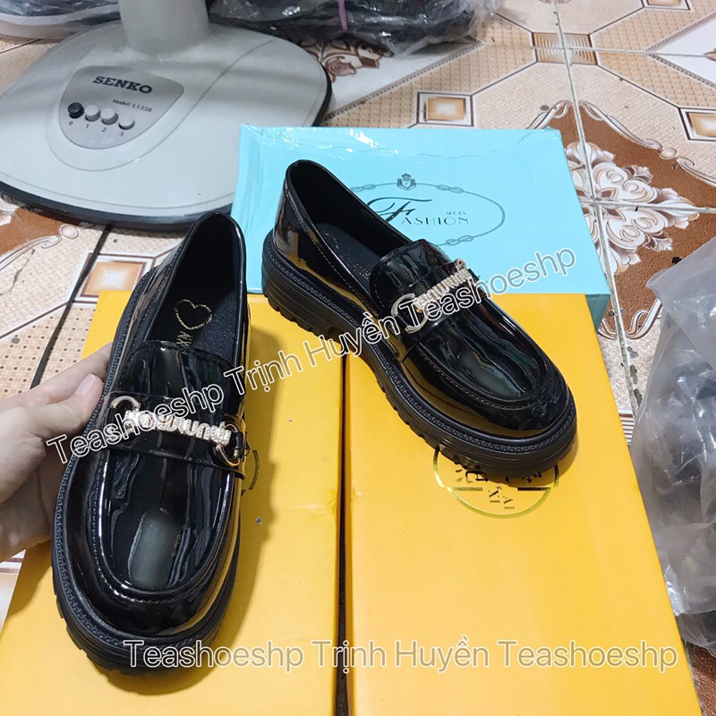 Giày lười quảng châu, giày moca mũi tròn miu miu ,giày đốc lolita cao gót 4cm da bóng đẹp