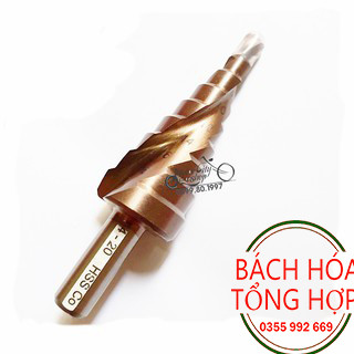 Mũi khoan tháp inox. Mũi khoan bước HSS COBAN M35 4-20mm trục 10mm rãnh xoắn khoan inox, sắt, nhôm, gỗ...