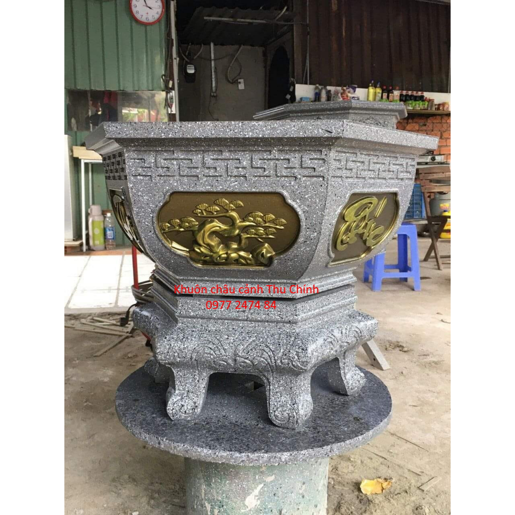 Khuôn Đúc Chậu Lục Giác 45 cm thân bầu Cao 22 cm + Chân Đôn Quỳ   Cao 16 Cm. Khuôn Đúc Chậu Cảnh Nhựa ABS cao cấp