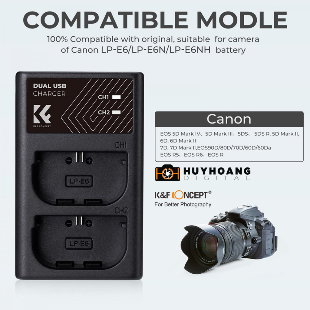 Sạc pin máy ảnh Canon LP-E6NH - Thương hiệu K&F Concept