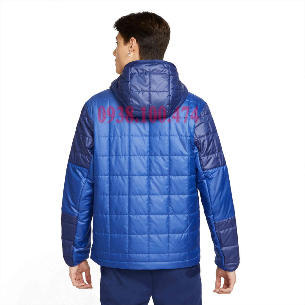 Áo phao nam Nike chính hãng màu xanh lót lông cừu ở thân và mũ trùm đầu mềm mại dày dặn ấm áp