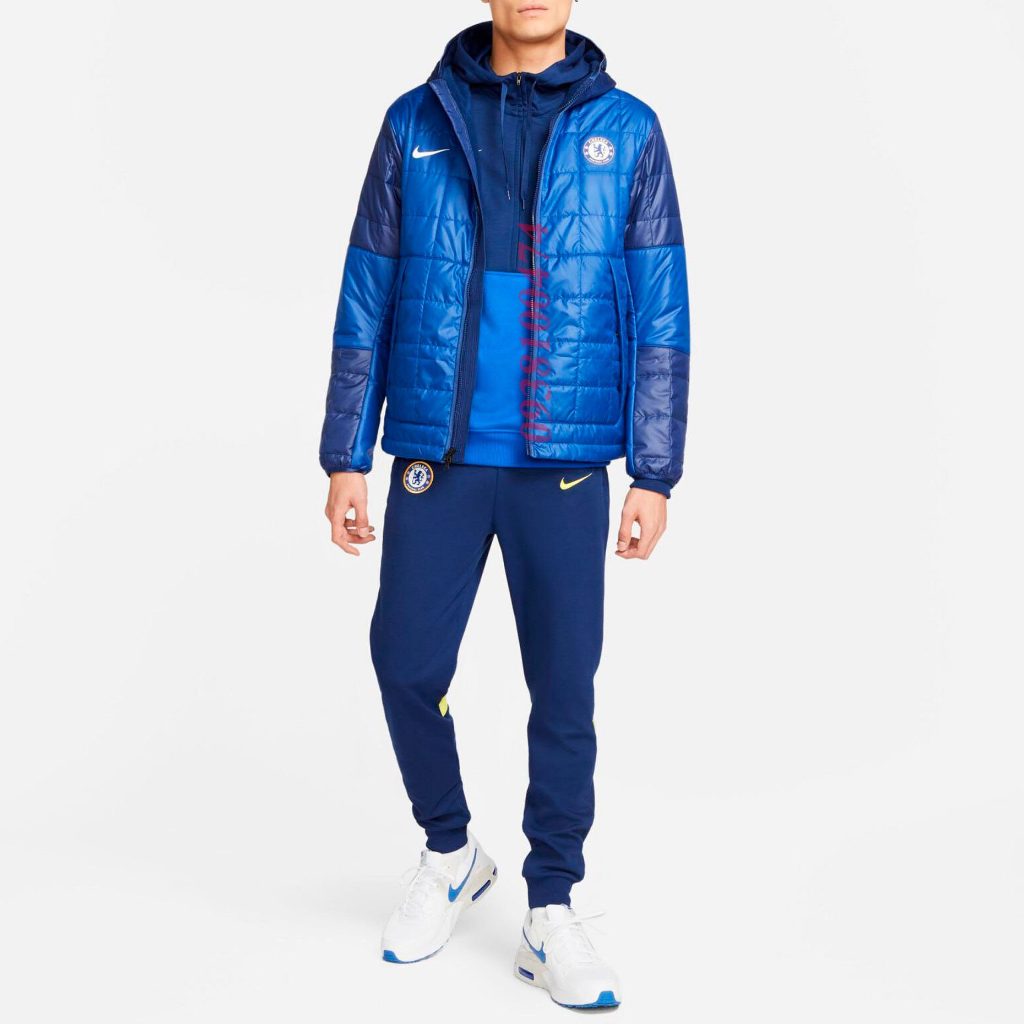 Áo phao nam Nike chính hãng màu xanh lót lông cừu ở thân và mũ trùm đầu mềm mại dày dặn ấm áp