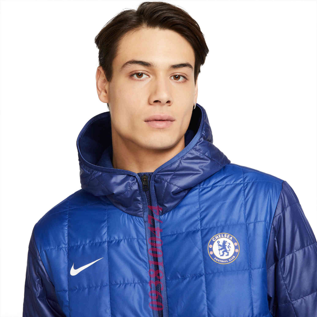 Áo phao nam Nike chính hãng màu xanh lót lông cừu ở thân và mũ trùm đầu mềm mại dày dặn ấm áp