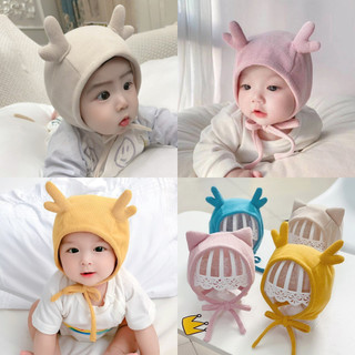 Nón vải cotton cột dây có sừng đáng yêu cho bé