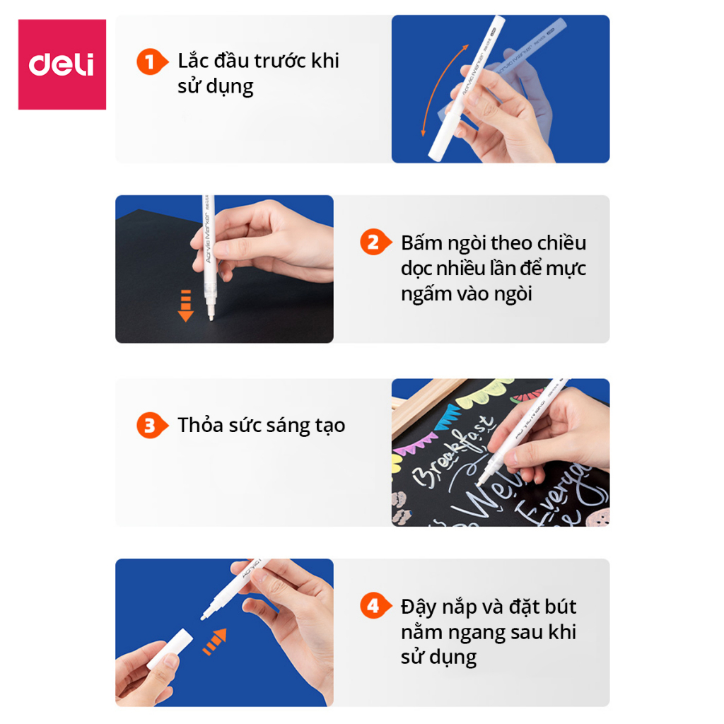 Bút Sơn Acrylic Marker Chống Nước Deli - Kèm túi vải - 24/36/48/60 Màu Vẽ Trên Mọi Chất Liệu Tô Màu DIY Giày Vải Chai Lọ