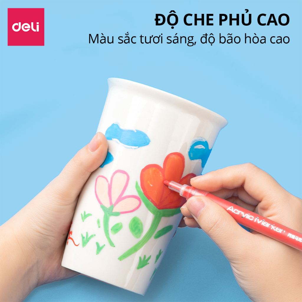 Bút Sơn Acrylic Marker Chống Nước Deli - Kèm túi vải - 24/36/48/60 Màu Vẽ Trên Mọi Chất Liệu Tô Màu DIY Giày Vải Chai Lọ