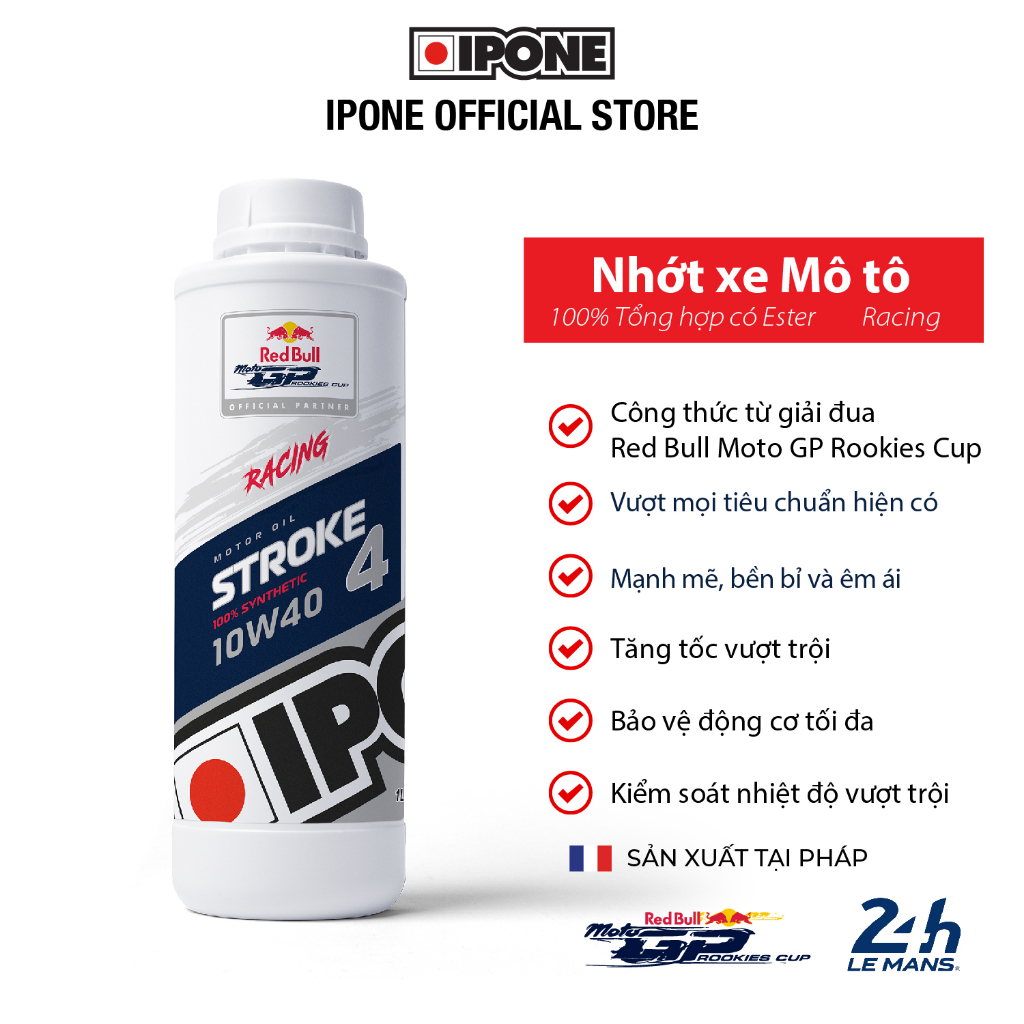 Nhớt xe đua 4 thì 100% tổng hợp có Ester Ipone Stroke 4 Racing (1L)