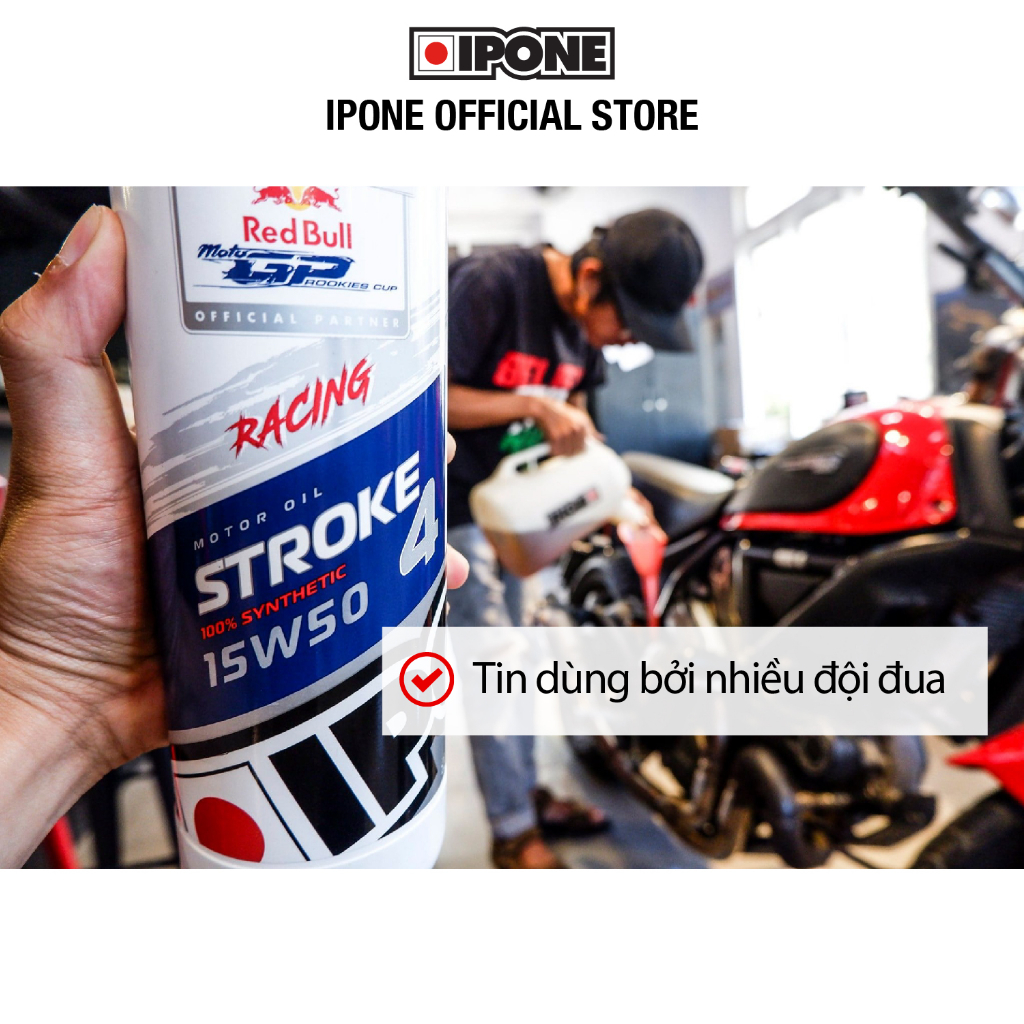 Nhớt xe đua 4 thì 100% tổng hợp có Ester Ipone Stroke 4 Racing (1L)