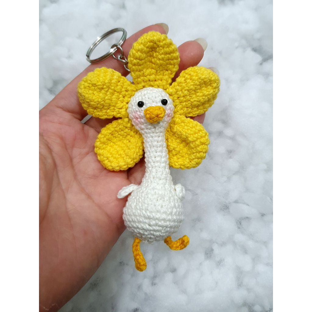 Móc khóa bằng len Vịt hoa Handmade