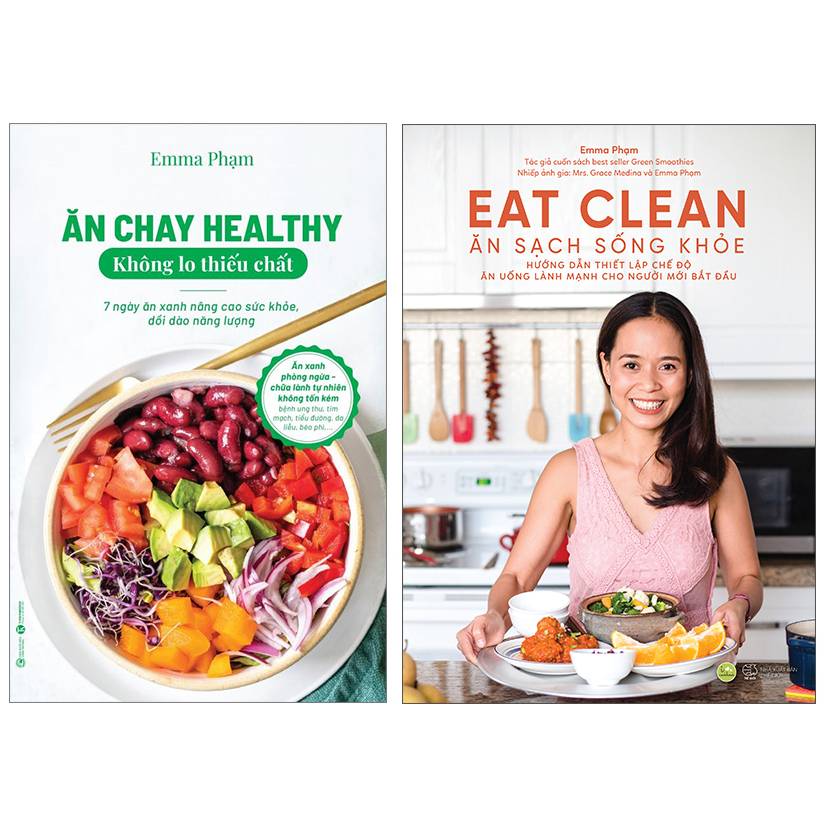 Sách - Combo 2 cuốn của Emma Phạm : Ăn chay Healthy-  không lo thiếu chất + Eat Clean 2  - ăn sạch sống khỏe