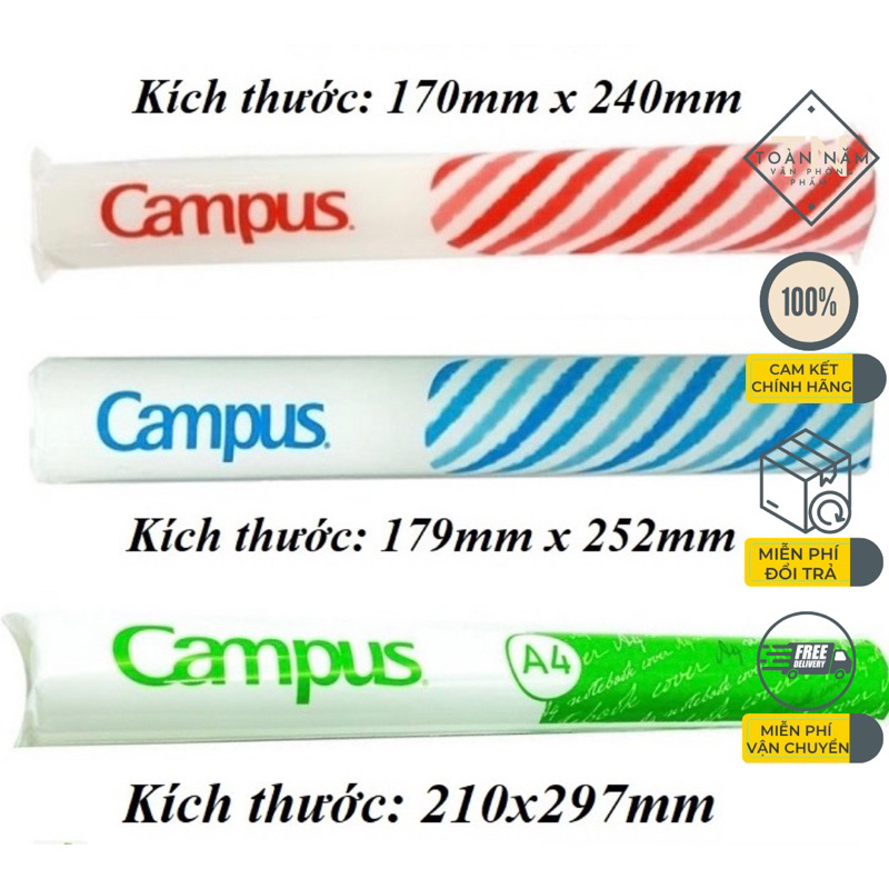Bọc sách vở nylon Campus khổ B5 / A4 (10 bìa/ túi)