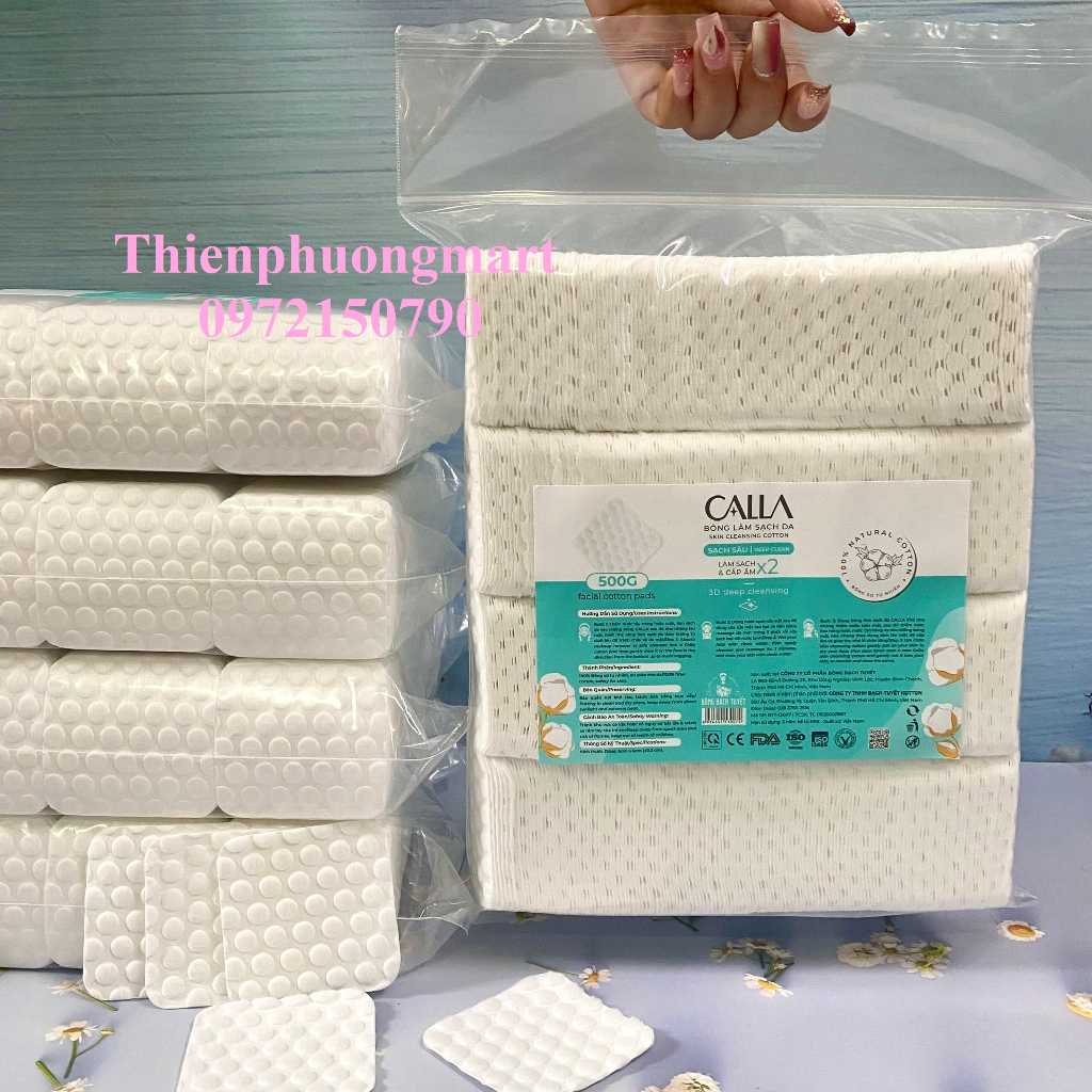 Bông Tẩy Trang Merilynn Hạt massage CALLA gói 500g - Chính hãng Bông bạch Tuyết