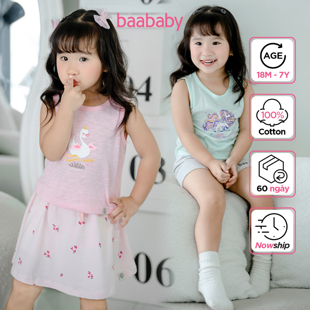 Áo ba lỗ bé gái BAA BABY áo thun bé gái cột nơ họa tiết mùa hè dễ thương cho bé từ 1 tuổi - 7 tuổi - B-GT-AT24C-02