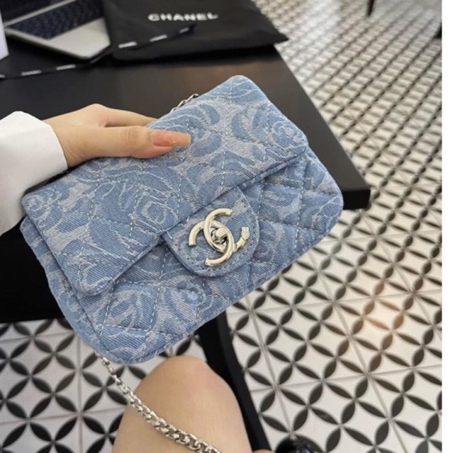 Túi đeo chéo Classic xanh Jean hoa tra